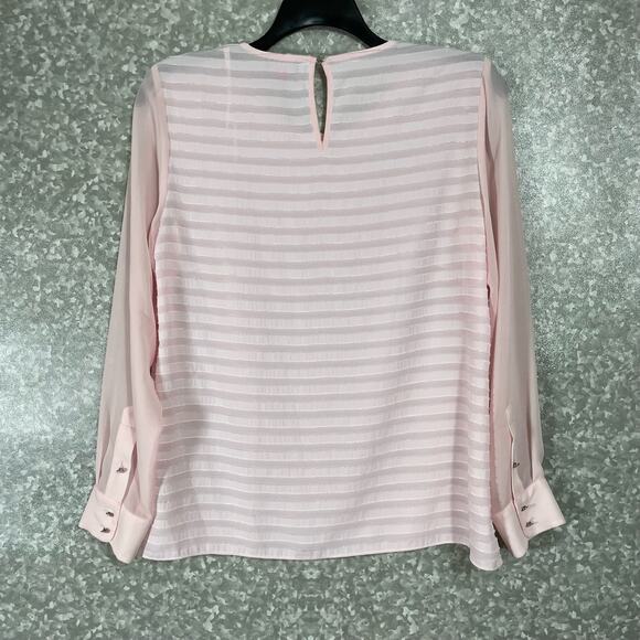 Vince Camuto Women's Pink Sheer Striped Long Sleeve Blouse - Size Medium - Corp - Picture 6 of 6